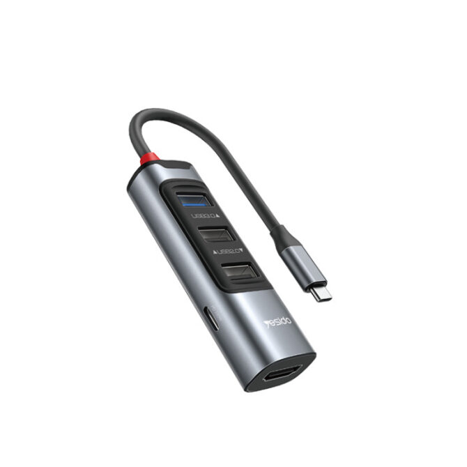 محوّل Yesido متعدد الوظائف 5 في 1 – USB-C مع شحن سريع 100W وHDMI وOTG