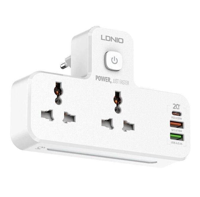 موزع طاقة مزود بمُمدّد USB بقدرة 20 واط بثلاث منافذ مع توصيل طاقة PD وصلة كهرباء في الحائط